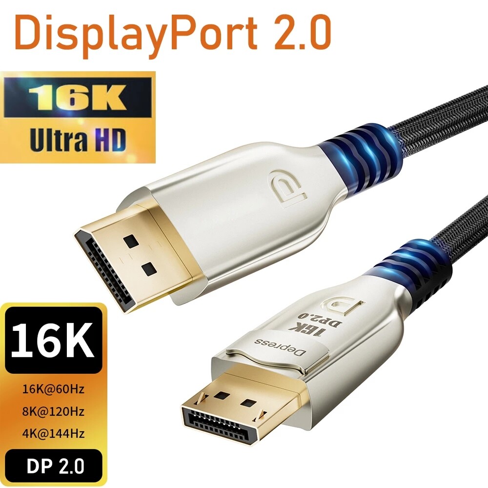 DisplayPort 2.0 Cable 16K 10K 60Hz DP 2.0 Male to Male 8K/120Hz 4K/144Hz 80G HDR