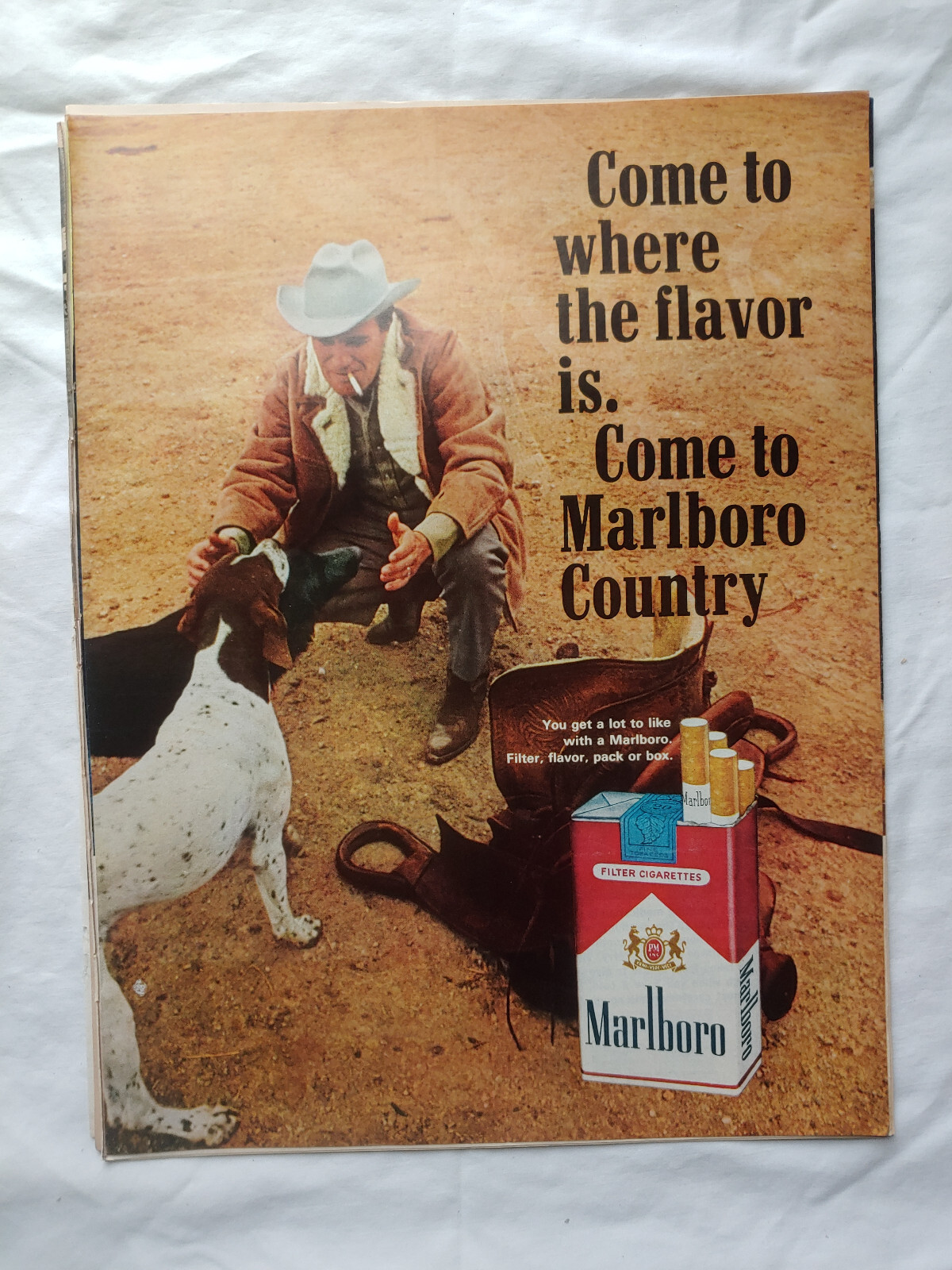VTG 1965 Original Magazine Ad MARLBORO Cigarettes Cowboy With Dog