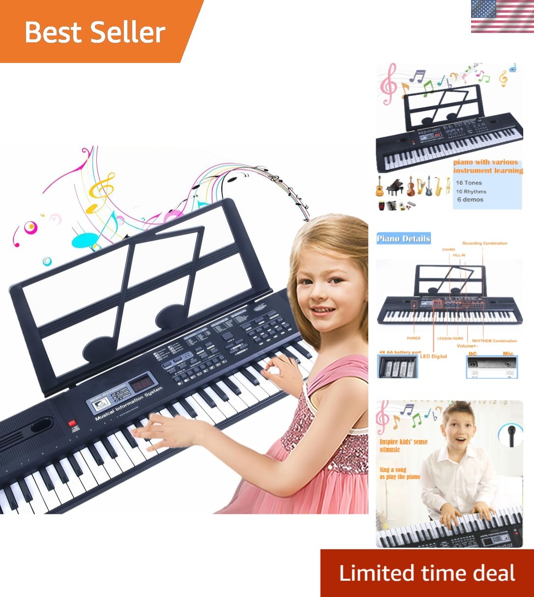 Compact 61-Key Electronic Piano with Multi-Function Features for Beginners