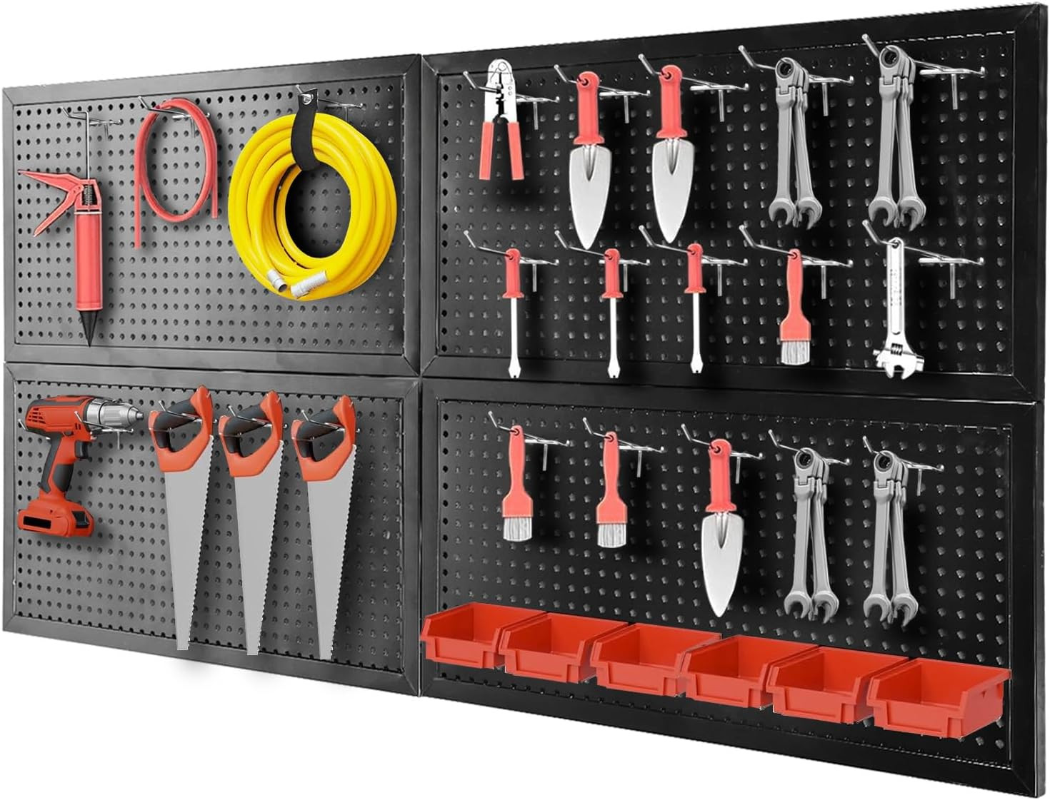 Metal Pegboard Wall Organizer 48"x24" with Hooks and Bins for Garage Storage