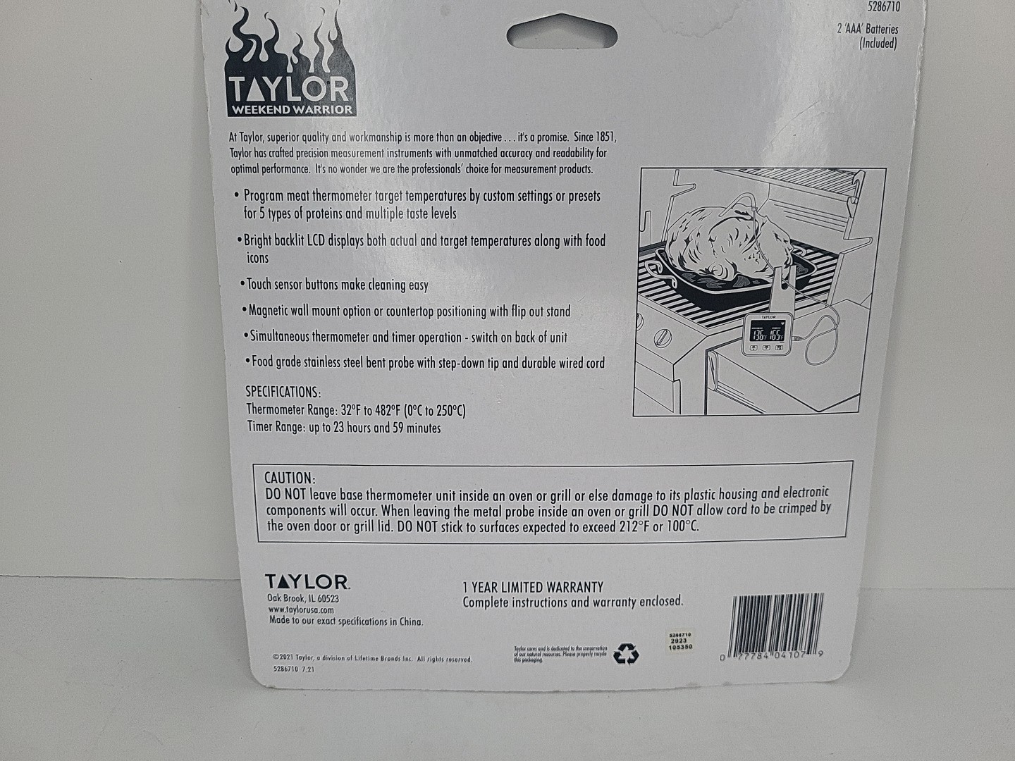 Taylor Digital Wired Probe Programmable Meat Thermometer with Timer Grilling
