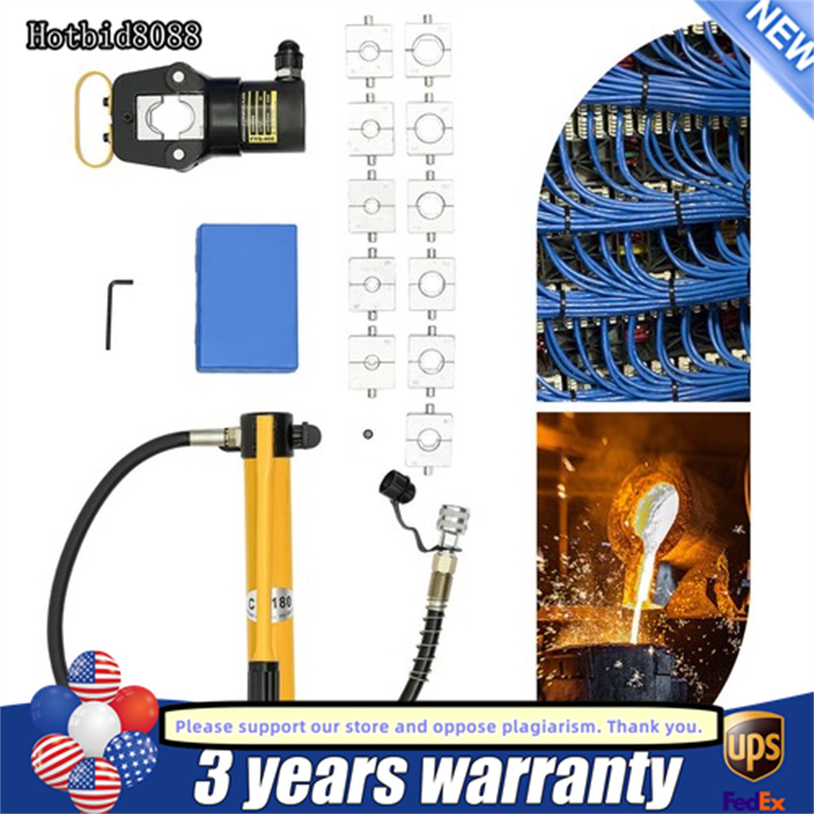 20 Ton Hydraulic Crimper Crimping Tool Cable Wire Hose Lug Terminal+12 Dies Set