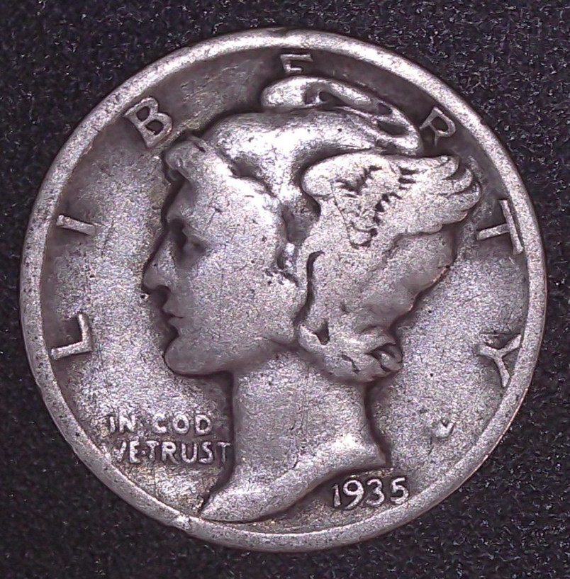 1935-P Mercury Winged Liberty .10c Dime 90% SILVER Philadelphia Mint