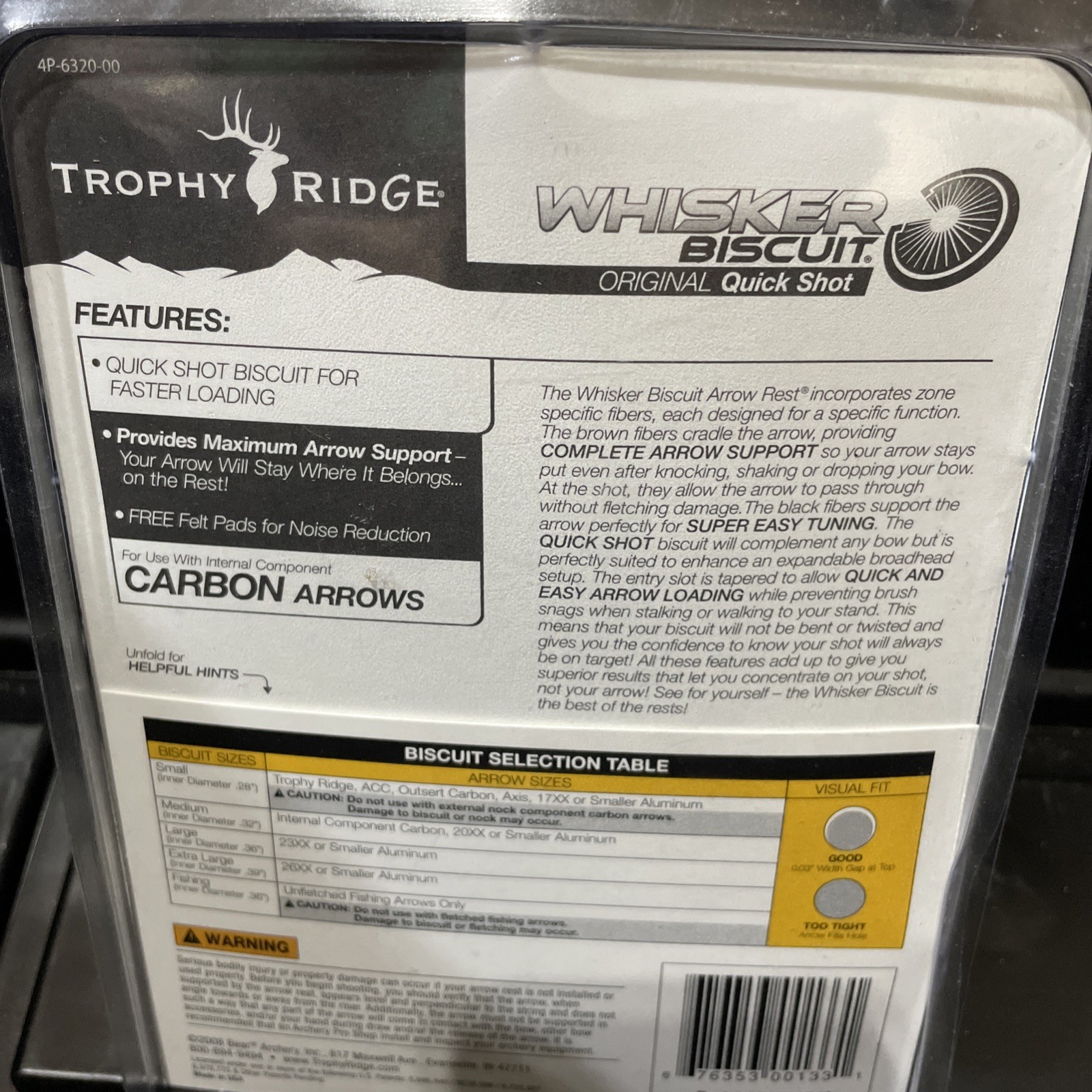 Trophy Ridge Whisker Biscuit quick Shot Carbon Arrow Loading Right Hand Medium