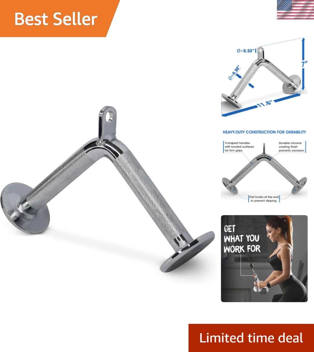 Cable Machine Attachment, Row Handles, Tricep Rope, Straight Bar, V Bar, LAT ...