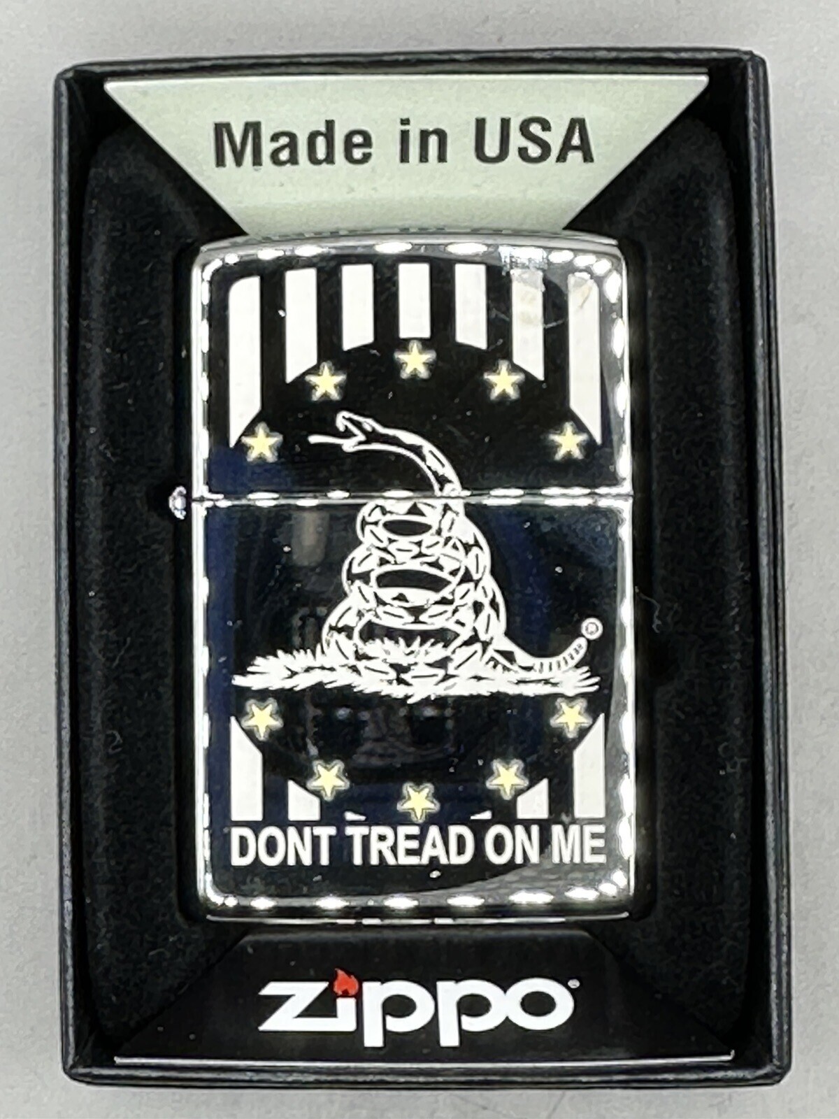 Don’t Tread On Me Flag Black Ice Zippo Lighter NEW W/ Box 49311