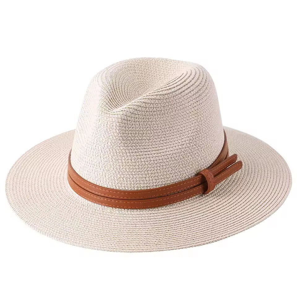 Panama Straw Hat Wide Brim UV Sun Protection Fedora Beach Hat Men Women Summer
