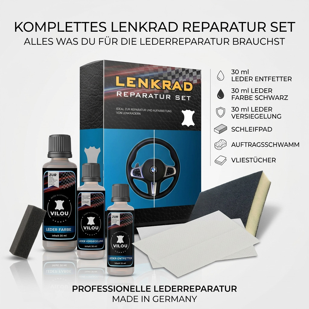 Steering Wheel Repair Kit Black 30ml - Leather Colour Car Leather Complete Set Care