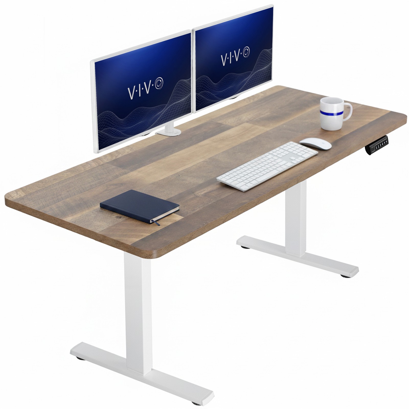 VIVO Electric 60” x 24” Stand Up Desk | Reclaimed Wood Table Top, White Frame