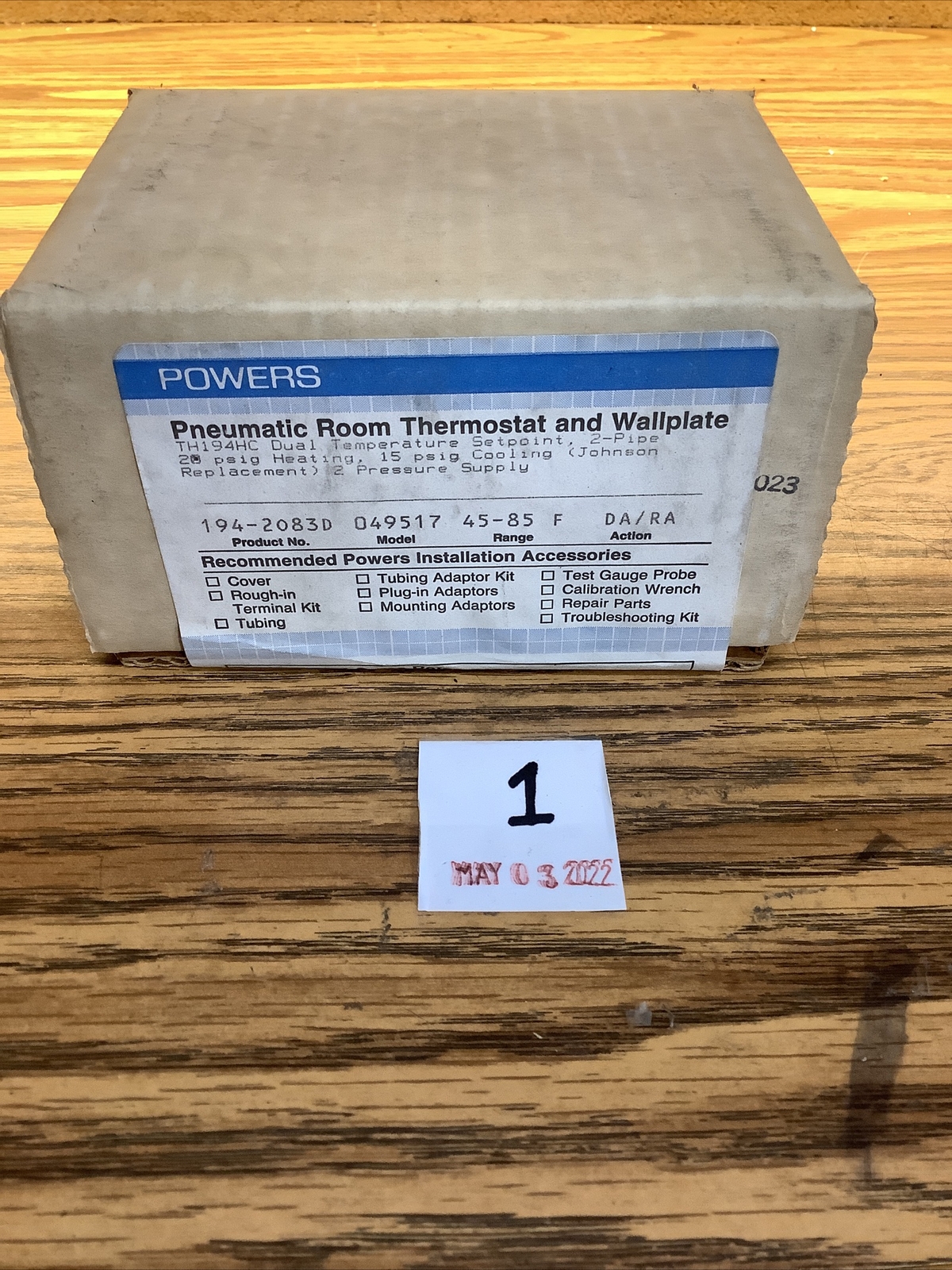 Powers Pneumatic Room Thermostat and wallplate 194-2083D range 45-85 F SEALED