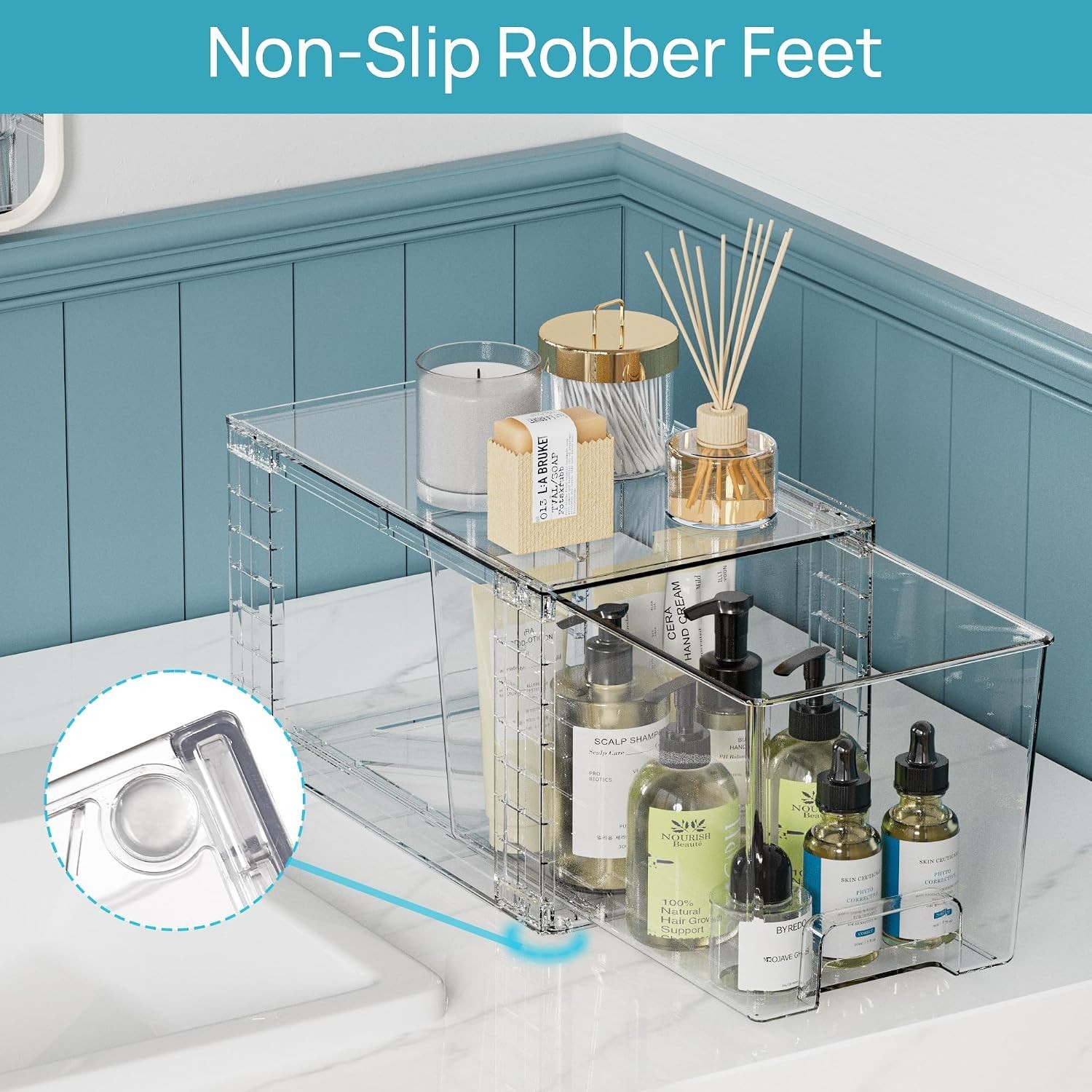 3 Pack Clear Stackable Storage Drawers,Easy to Assemble Bathroom Organizers a...