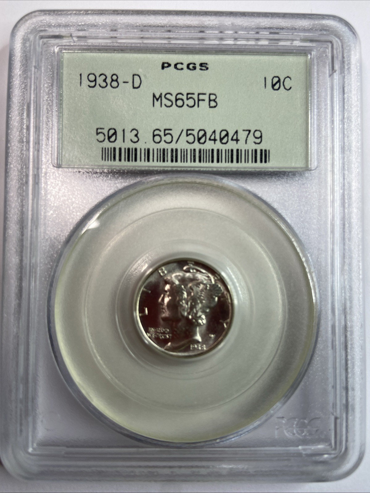 1938-D Mercury Dime PCGS MS65FB White Frosty Luster Full Bands PQ#F53B