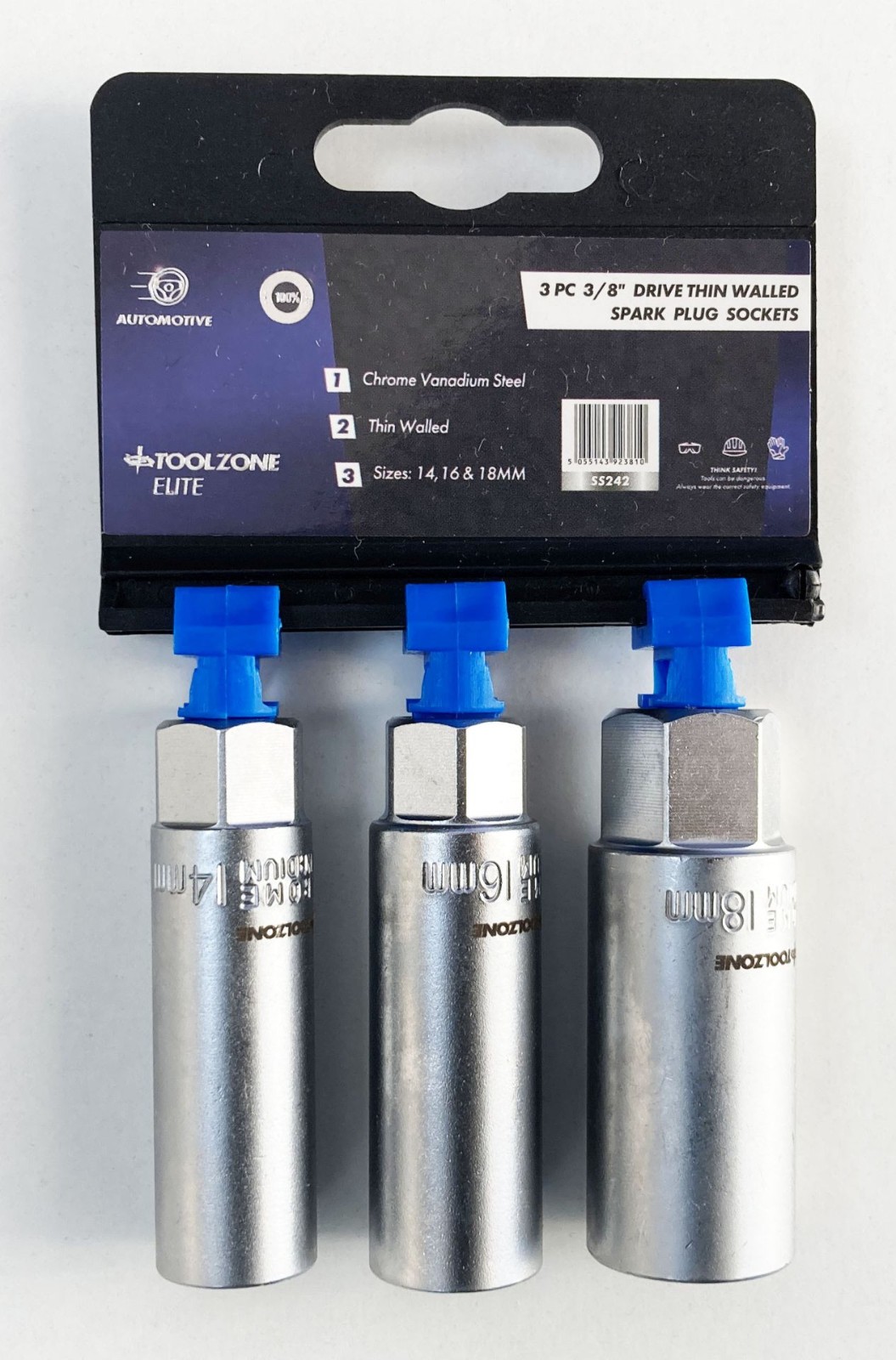 Elite 3pc Spark Plug Socket Set 3/8" Thin Wall 14mm 16mm 18mm Engine Wrench Set