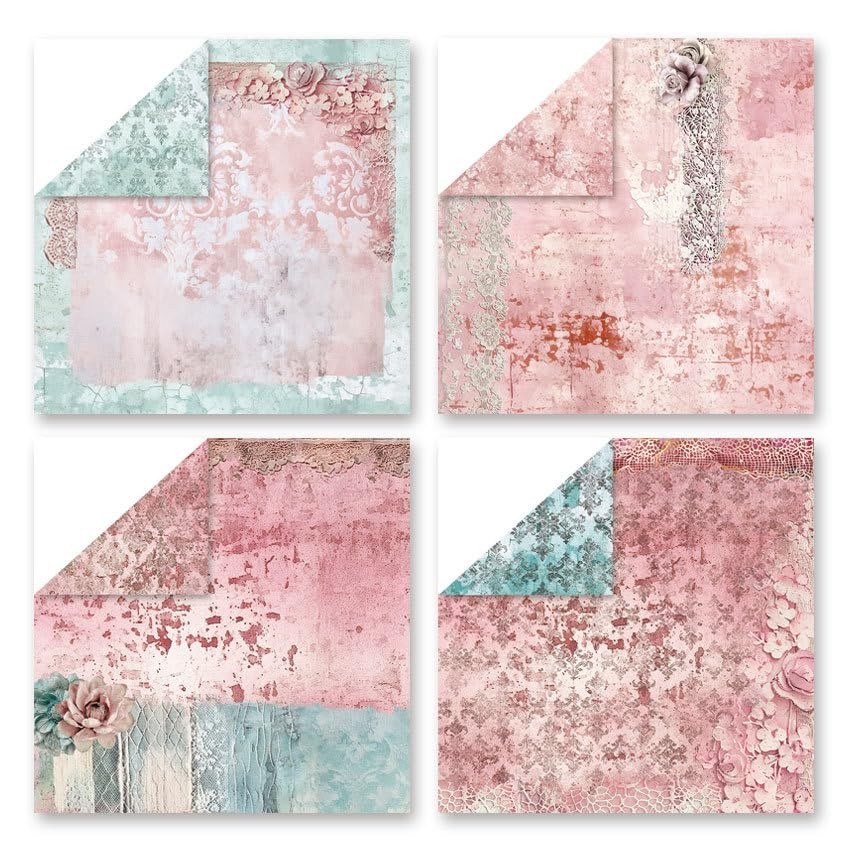 Pink Teal Lace Texture Scrapbook Paper Pattern 24 Sheets 12x12 Inch Double