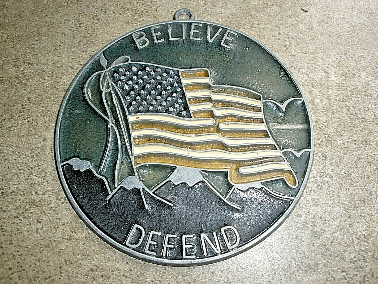 Vintage Suncatcher American Flag Believe Defend 3.5"