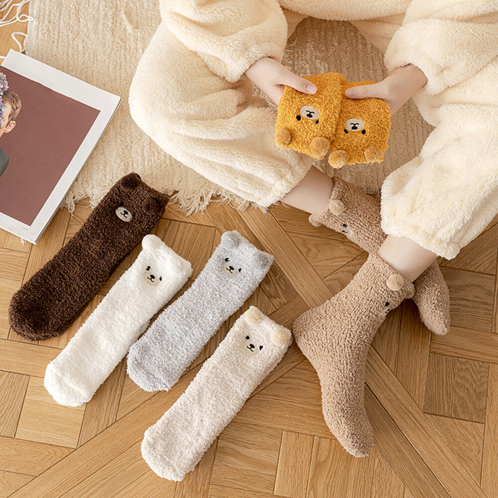 Sleep Socks Animal Thick Coral Fleece Fuzzy Socks Cartoon Bear Fluffy Funny