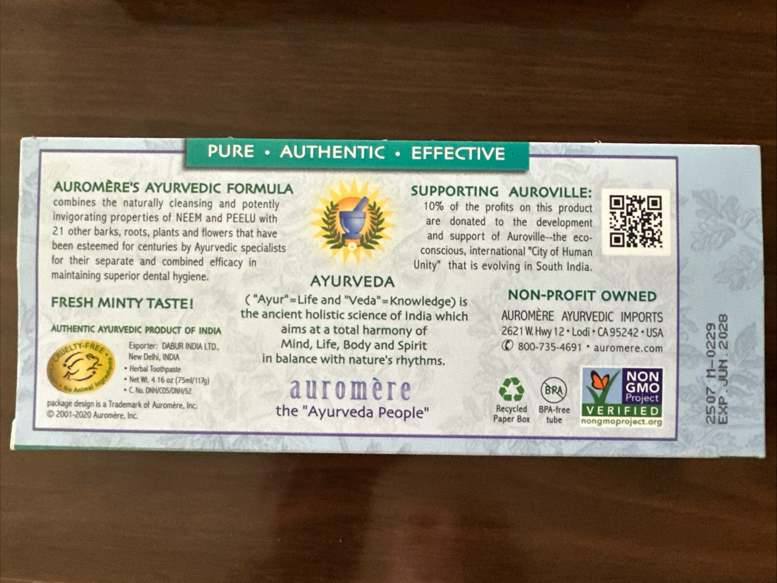 3-Pack Auromere Ayurvedic Herbal Toothpaste Fluoride Free Fresh Mint 06/2028