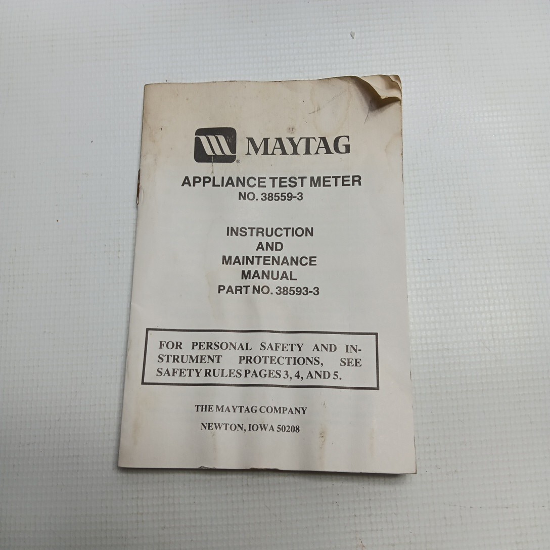 Volt-Watt Meter Current Electrical Tool Maytag No. 38559 W/case Japan Untested