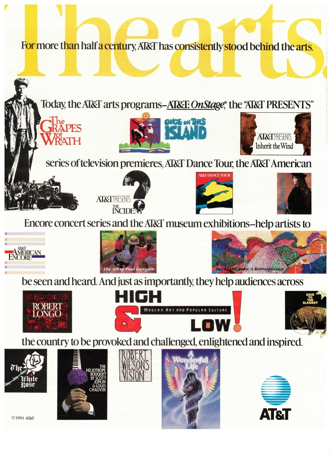 1991 AT&T OnStage Dance Tour Arts Program Vintage Print Advertisement