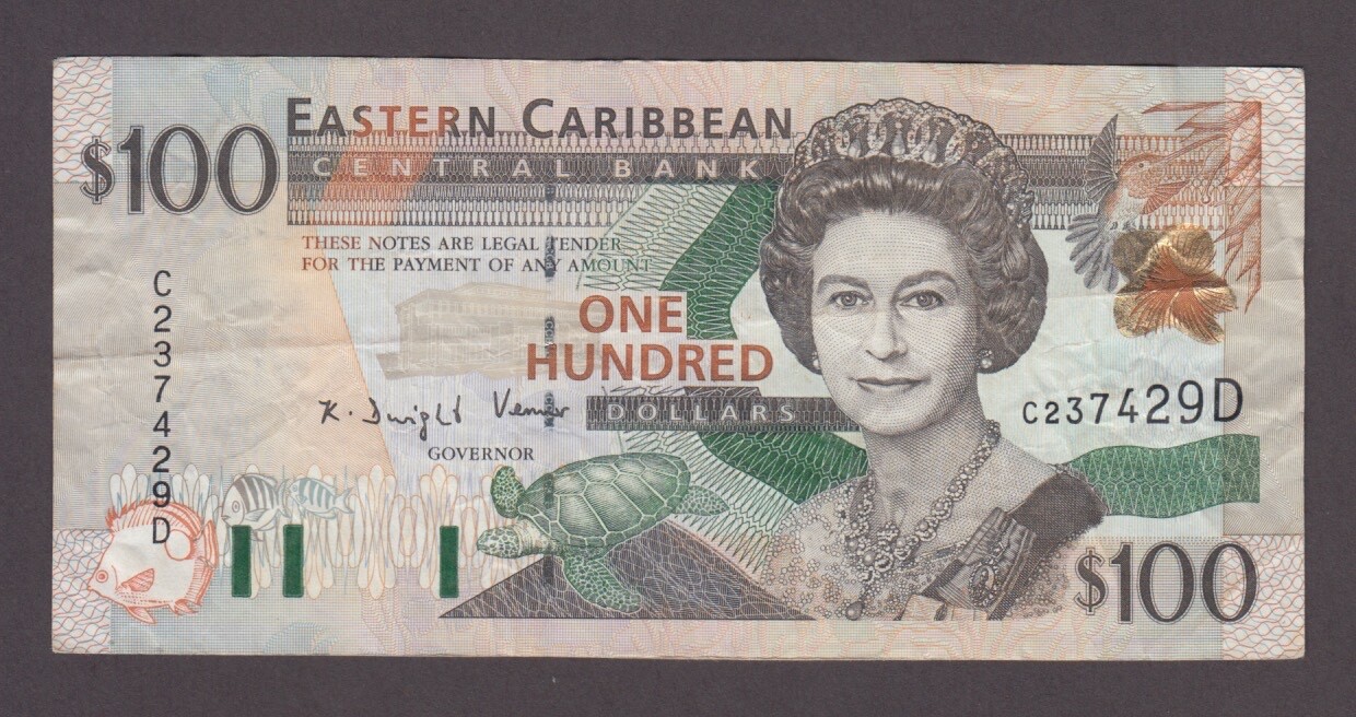 EASTERN CARIBBEAN P.41D-7429 DOMINICA  100- DOLLARS PFX C QE II  VF      2411