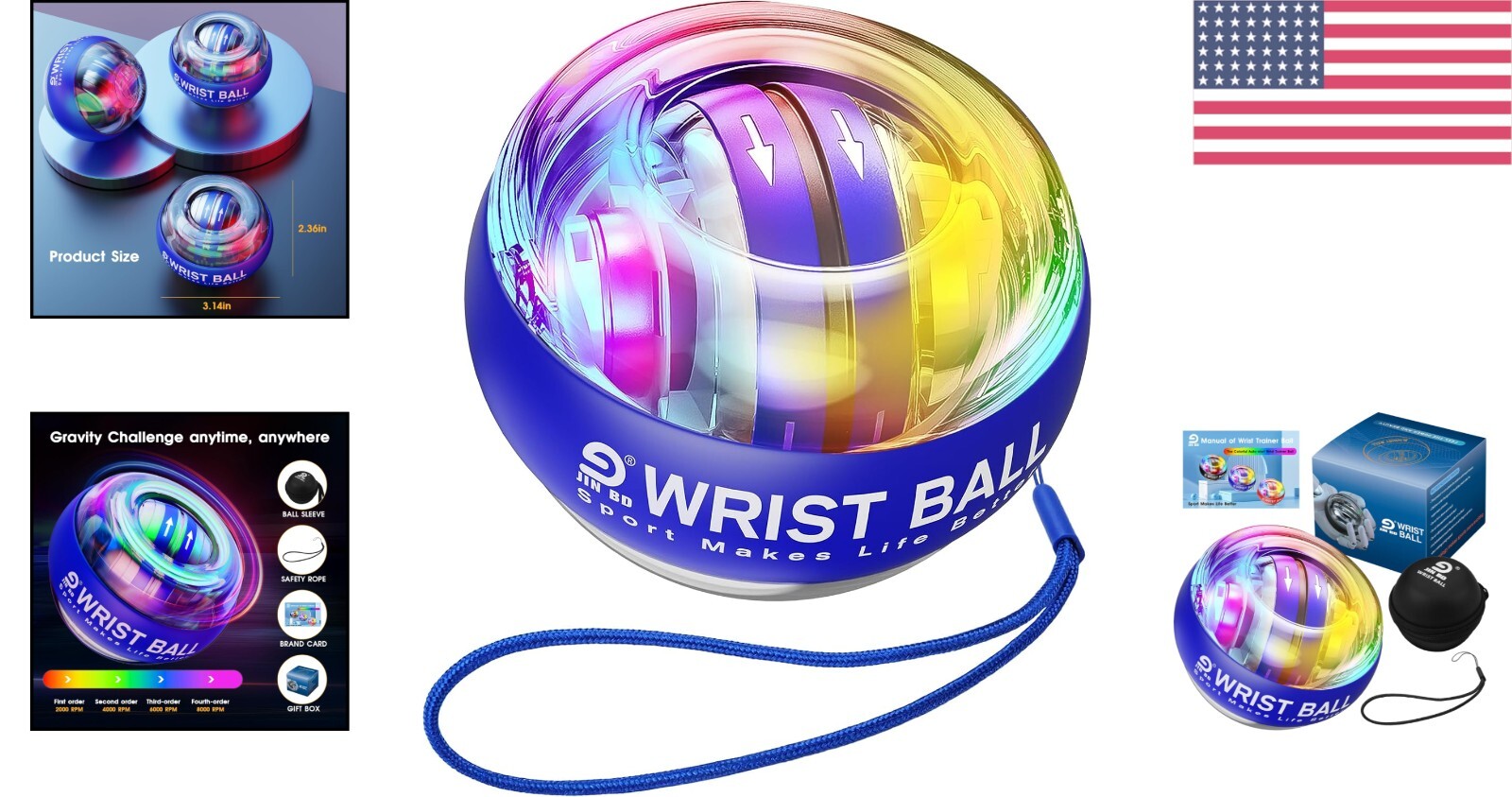 Auto-Start Gyroscopic Forearm Exerciser - LED Wrist Trainer Ball for Strength