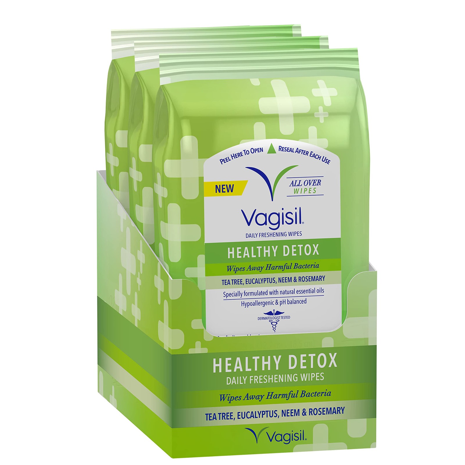 Vagisil Wipes Health Detox All Over Cleaning Essential Oils 20 Wipes Pack of 3..