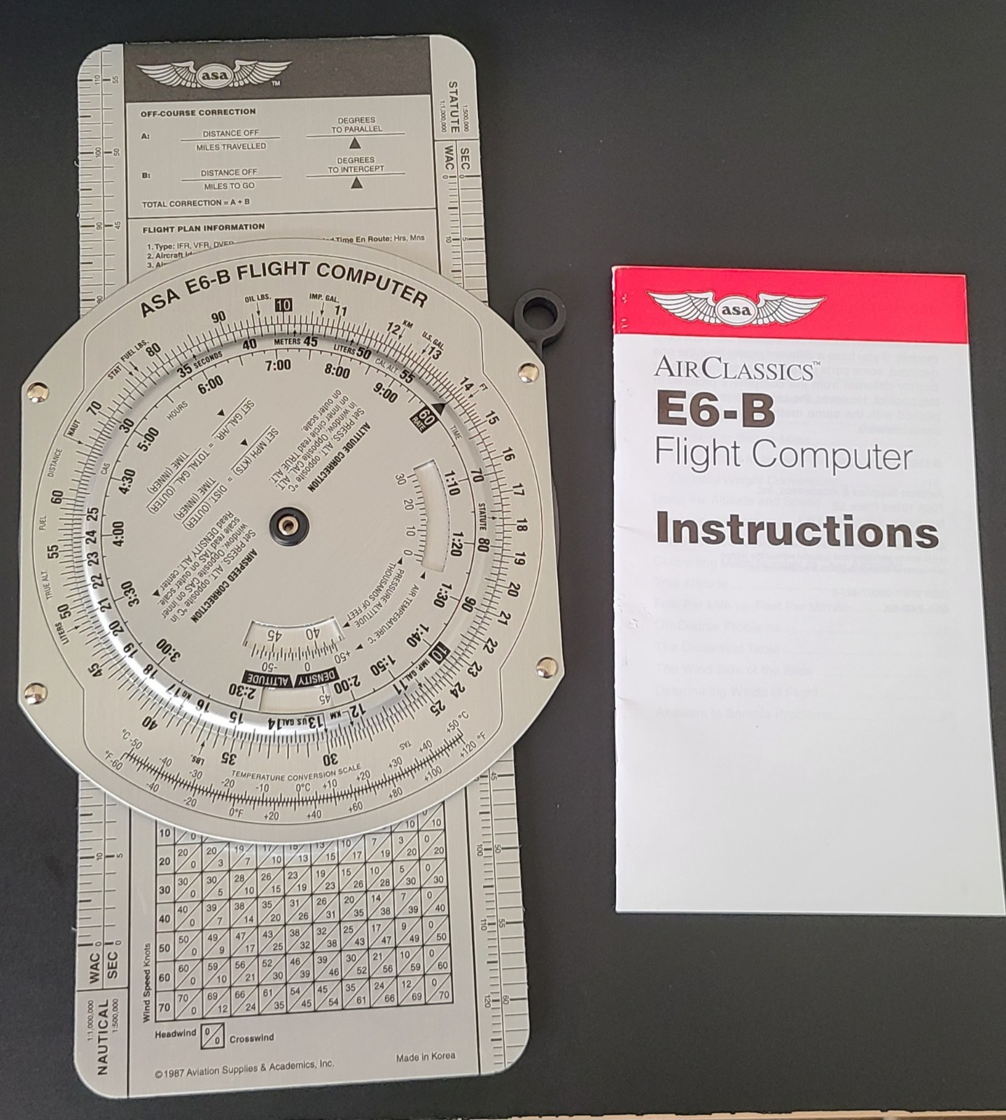 Asa E6B Metal Flight Computer with Rotating Plotter, Instructions And Cover