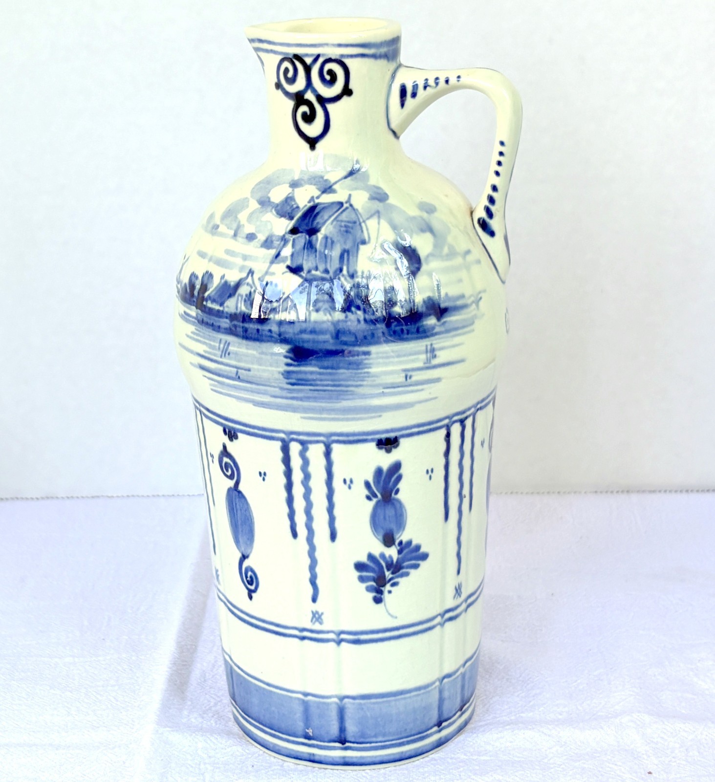 Vintage Hand Painted Blue Delft Hoppe Distilleries Amsterdam Holland Decanter