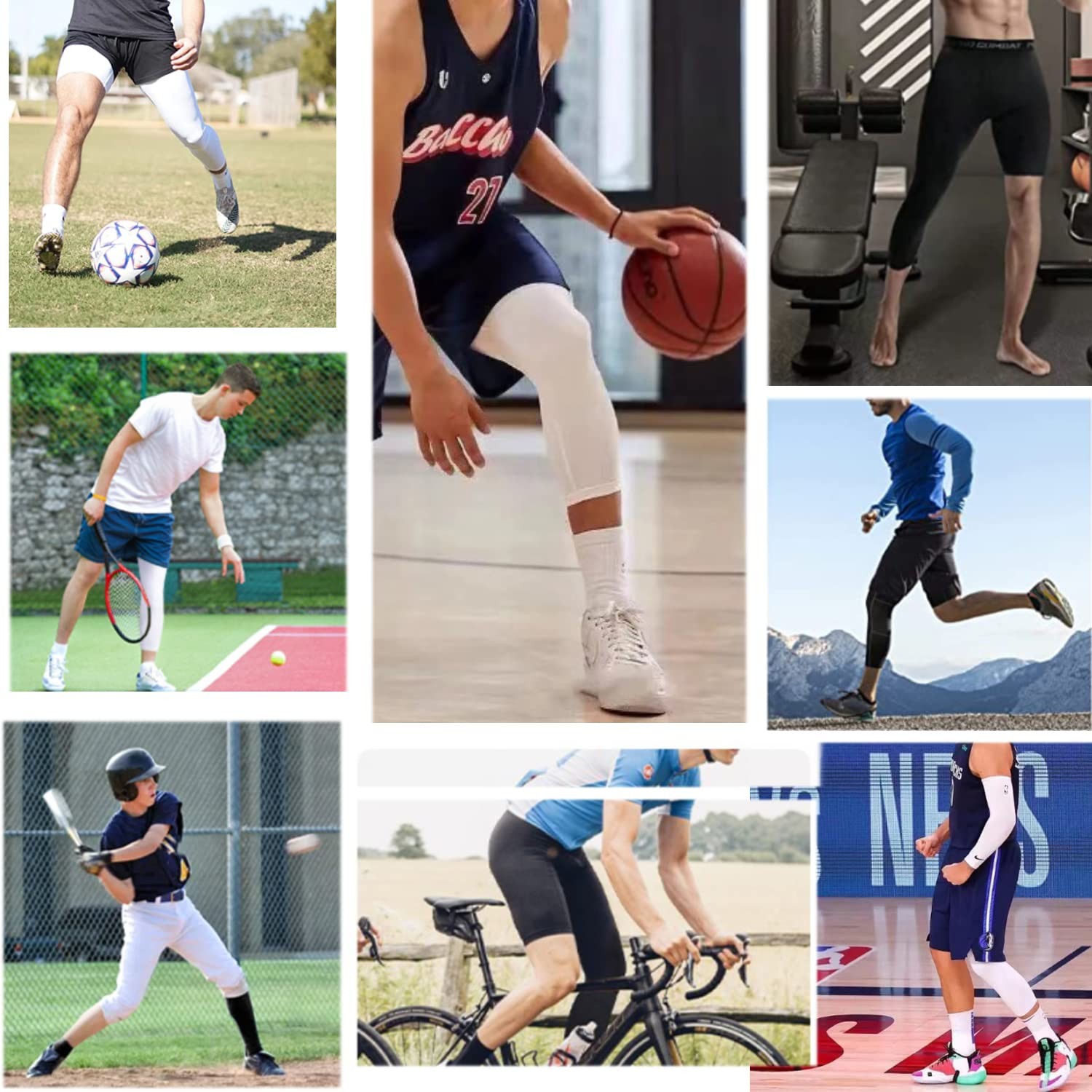 Men's Compression Sport Pants Single Leg 3/4 Base Layer Medium, Black-right