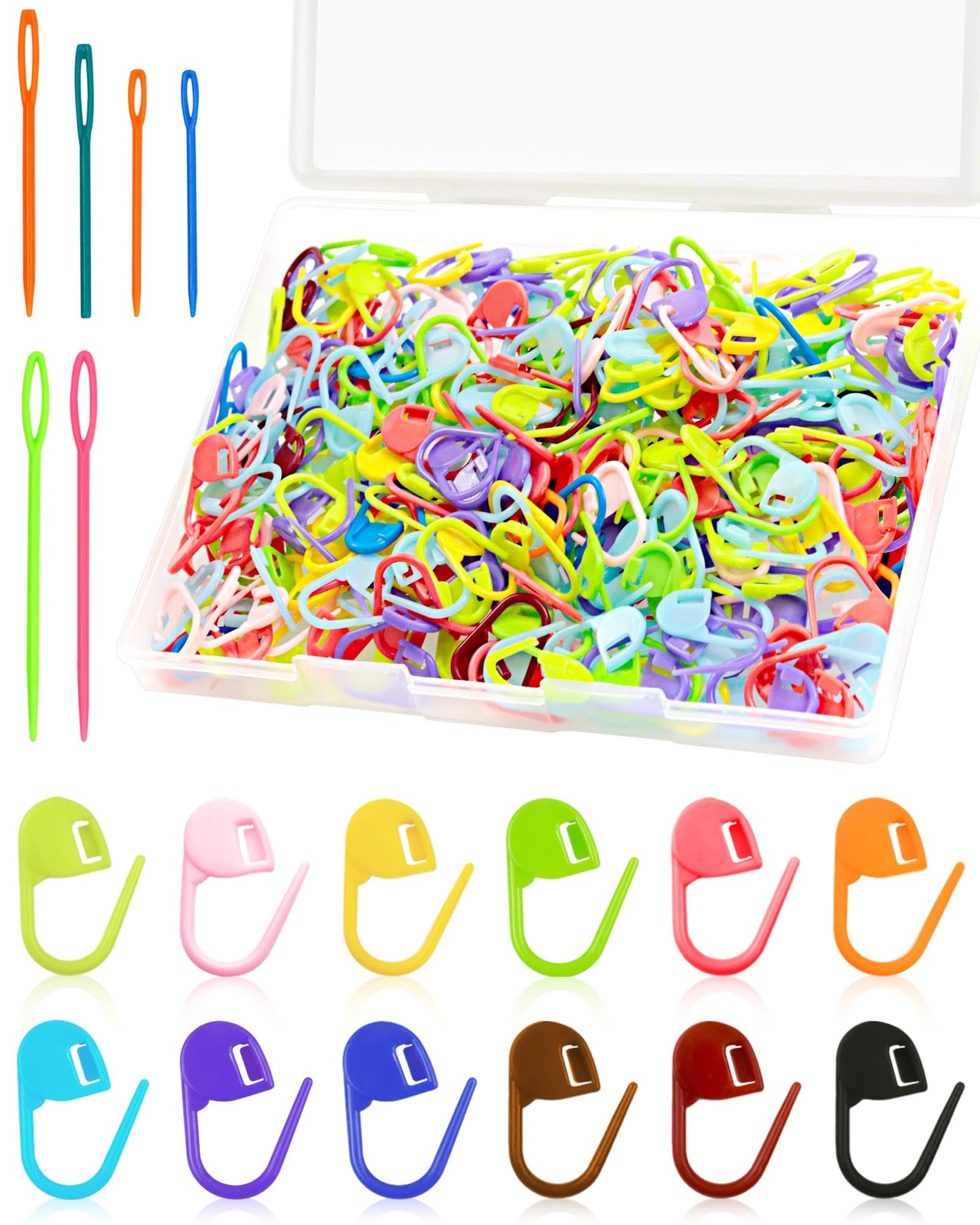 300pcs FIVEIZERO Stitch Markers with 6 pieces of large blunt Small, Mix Color