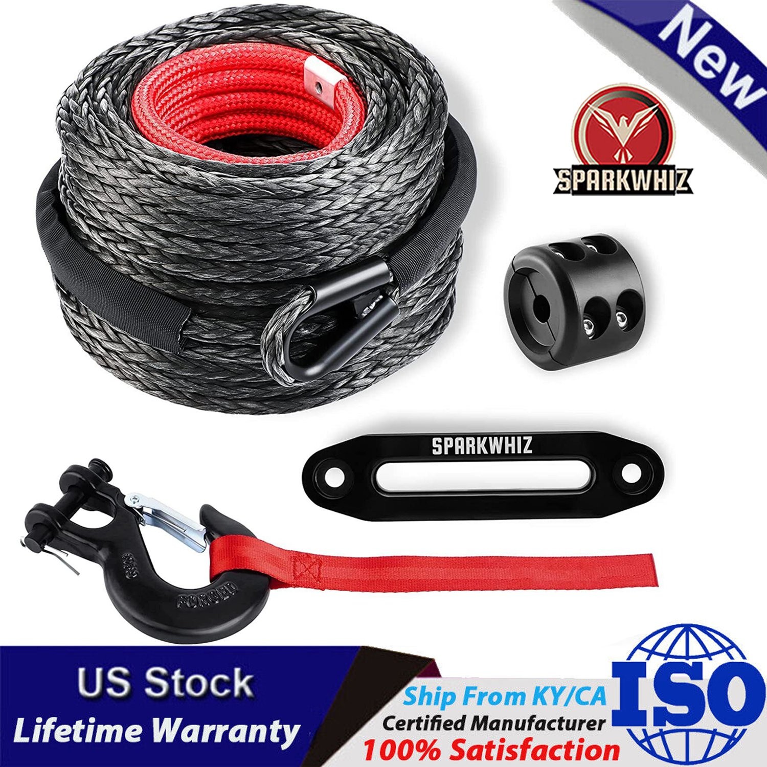 3/8"x100ft 26500LBS Trailer Synthetic Winch Rope Winch Line Cable OffRoad Pickup