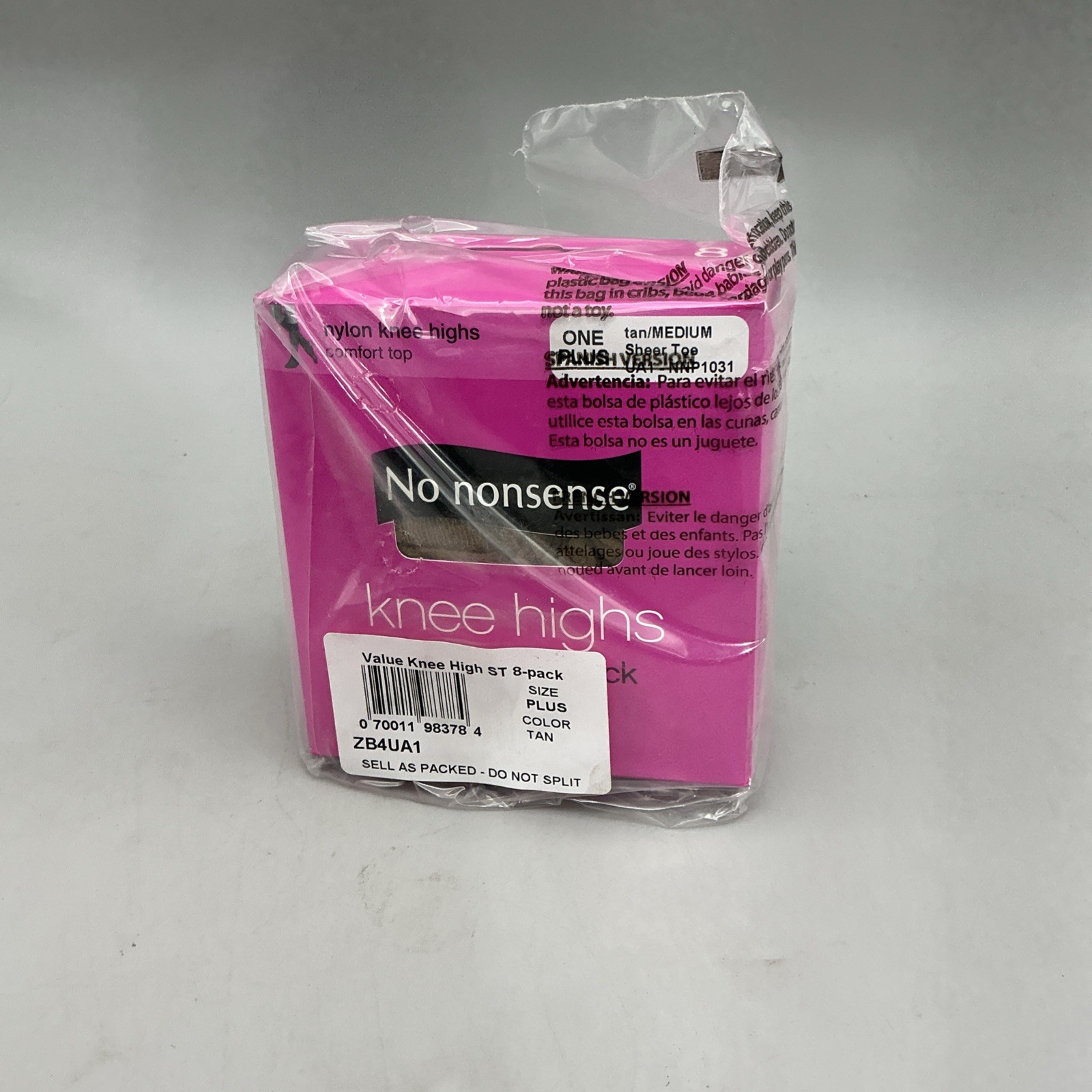 No Nonsense Knee Highs 8 Pair Value Pack TAN Medium UA1 Plus Sheer Toe New