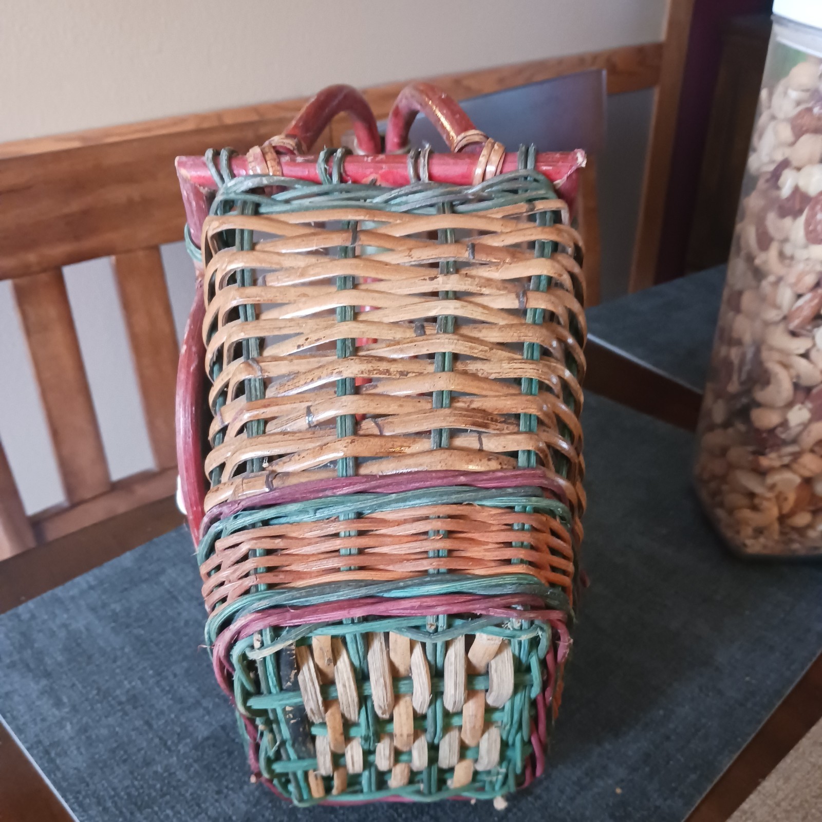 Wicker Basket With Handle Apples On Front