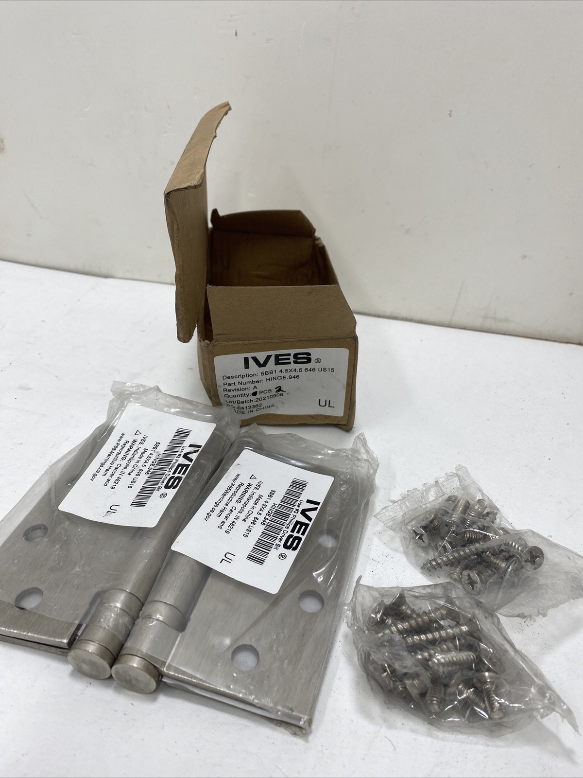 2 Pack Ives Support Door Hinge 646 US25 .946 Hinge  4.5" x 4.5"