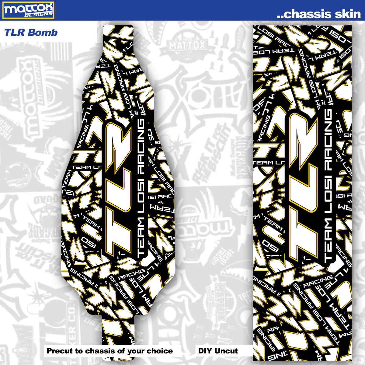 RC Car Chassis Skin-Choice of Thickness:  (1)18 mil Outdoor or (1)10 mil Indoor