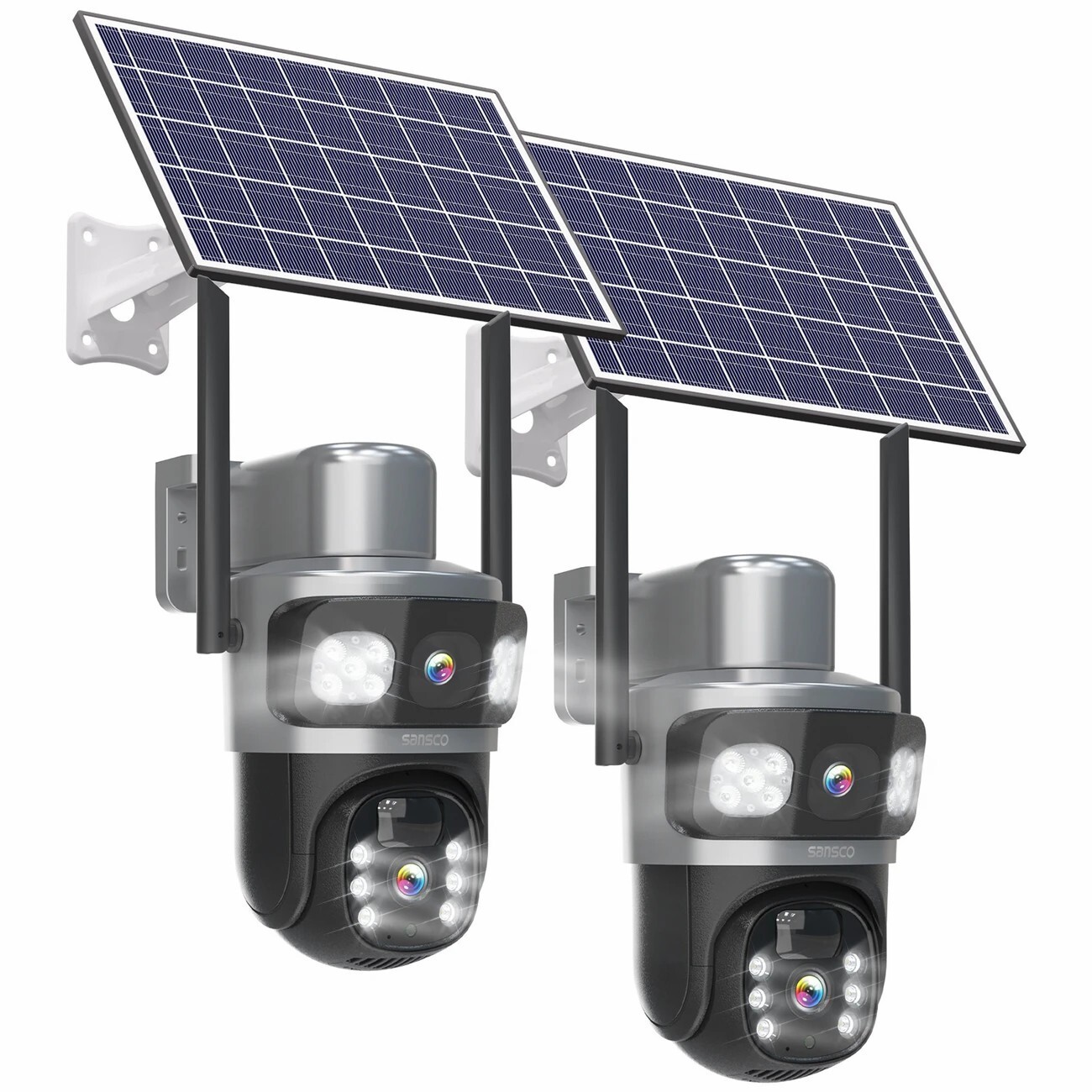2PCS Solar Battery Powered Wireless WiFi Outdoor PTZ Home Security Camera System