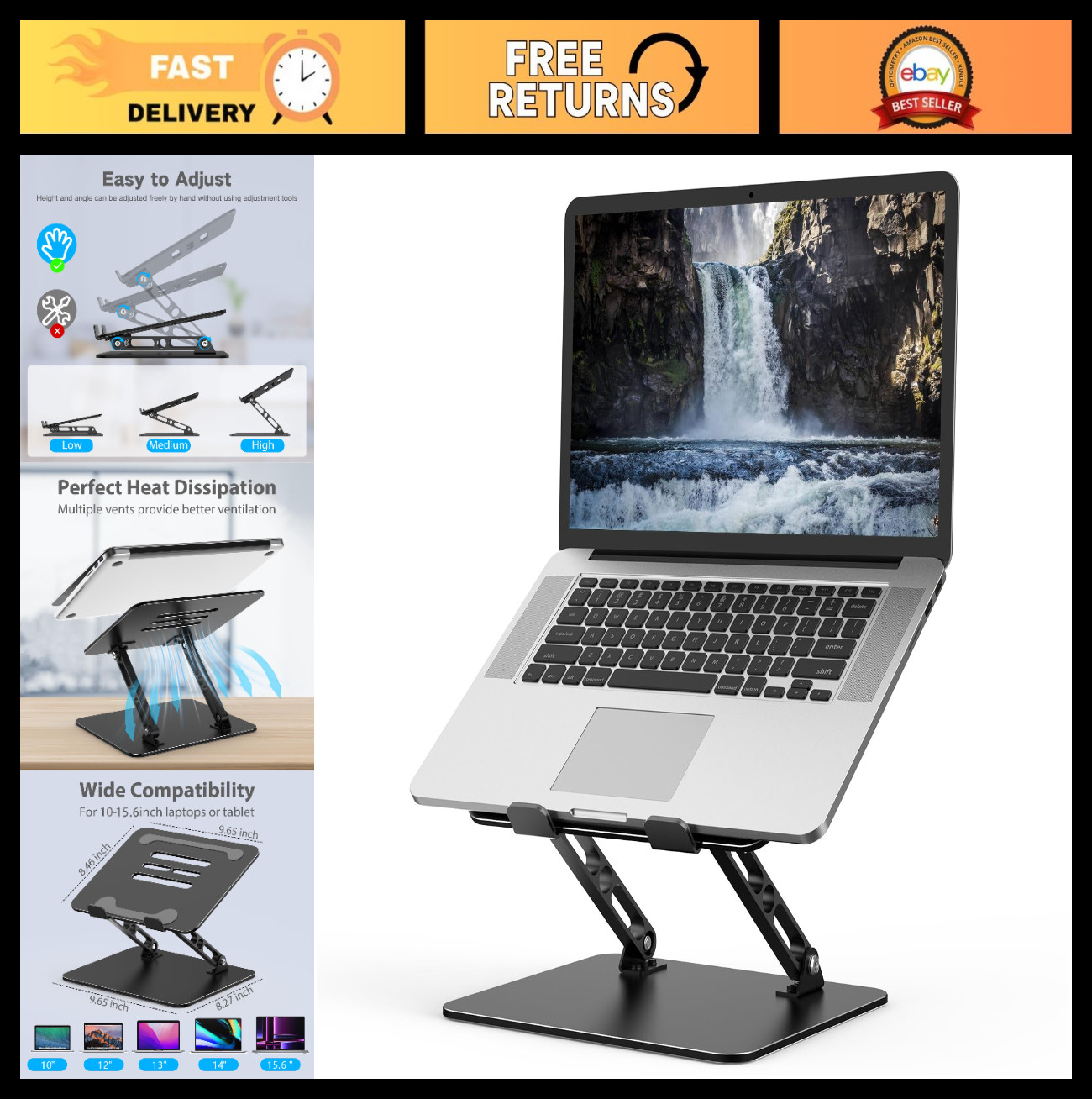 Adjustable Metal Laptop Stand - Portable Foldable Riser for 10-15.6” Laptops & T