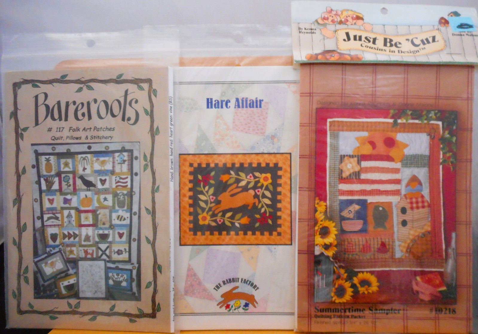 3 Quilt Patterns-Folk Art Patches-Hare Affair-Summertime Sampler-New #25