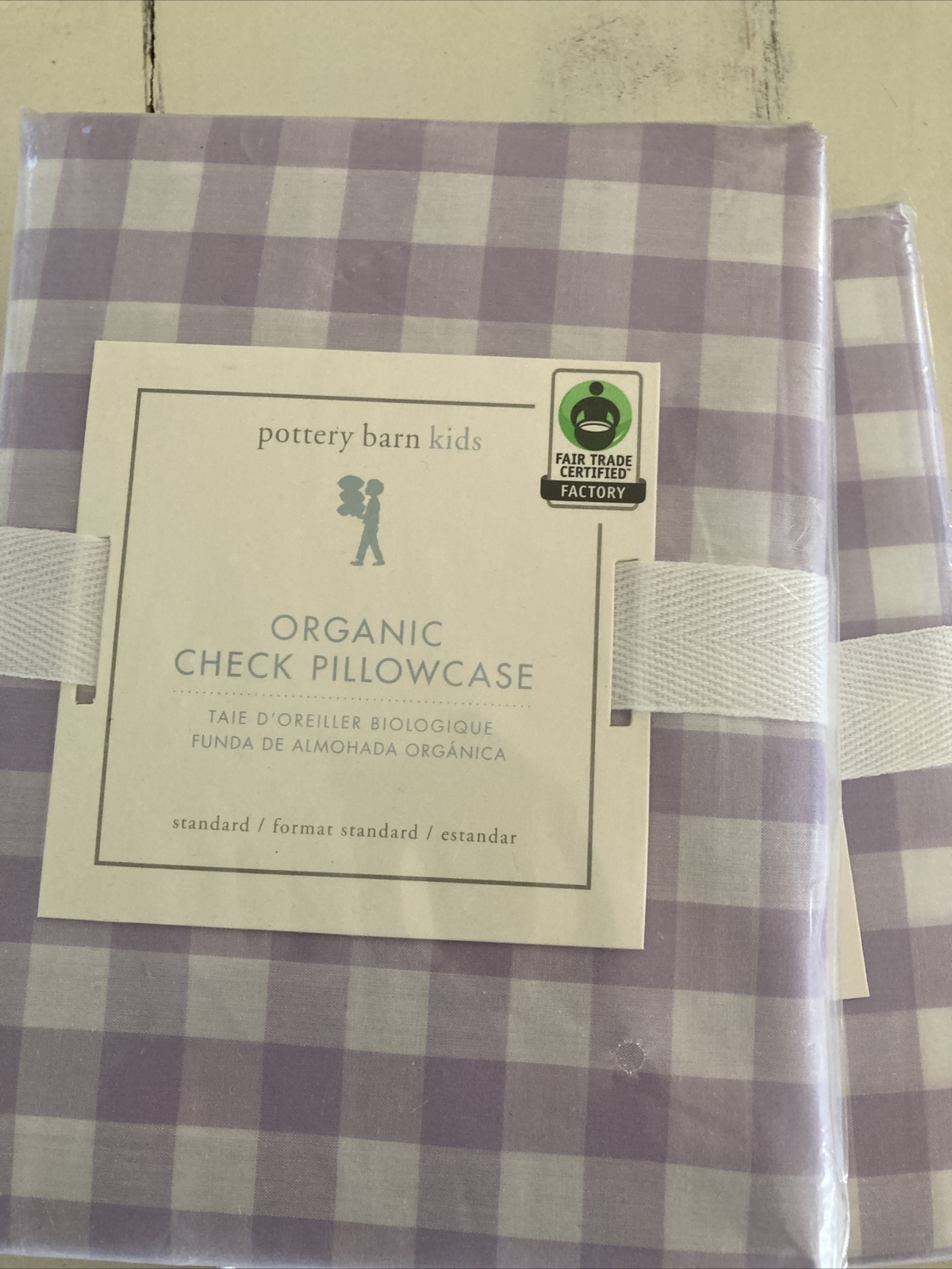 NEW Pottery Barn Kids Gingham Purple Pillowcase