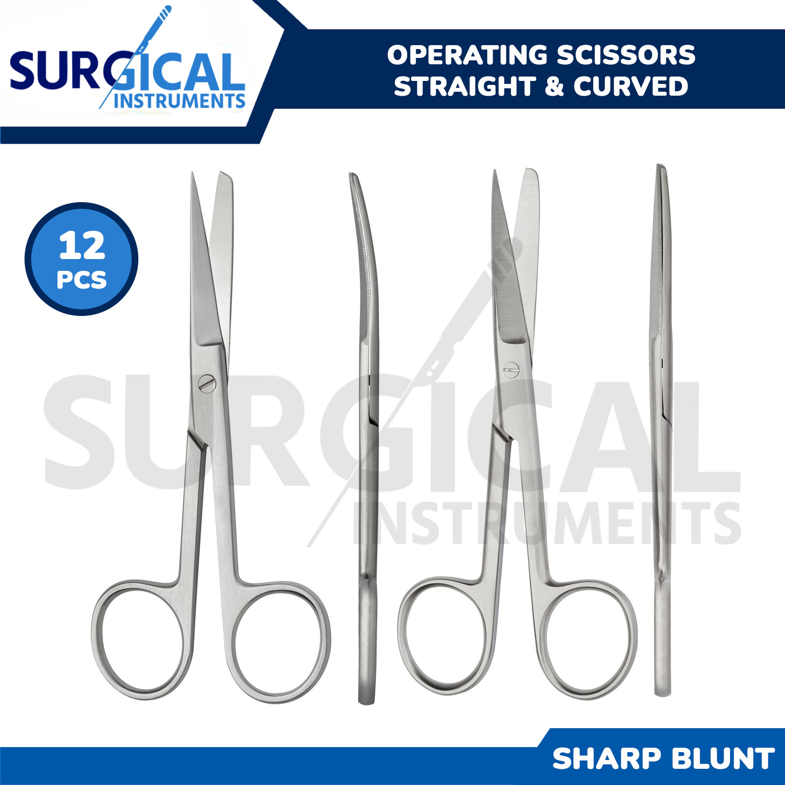 12 Operating Scissors Surgical Veterinary Instruments 4.5" Sharp Blunt Str & Cvd