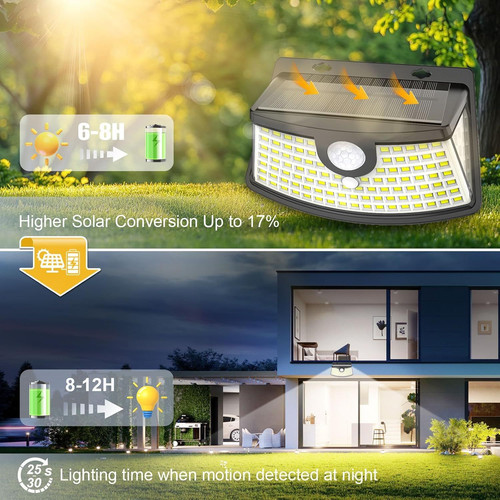 Aootek New Solar Motion Sensor Lights 120 LEDs with 6 Pack, Black