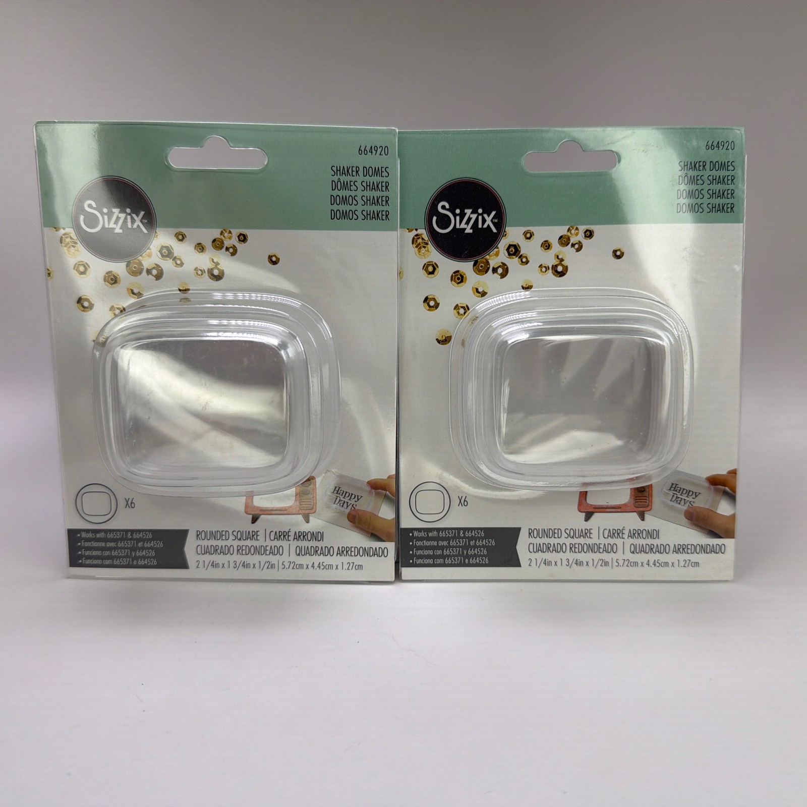 Lot of 2 Sizzix 664920 Rounded Square Shaker Domes 6-Pack (12 Domes Total) NEW