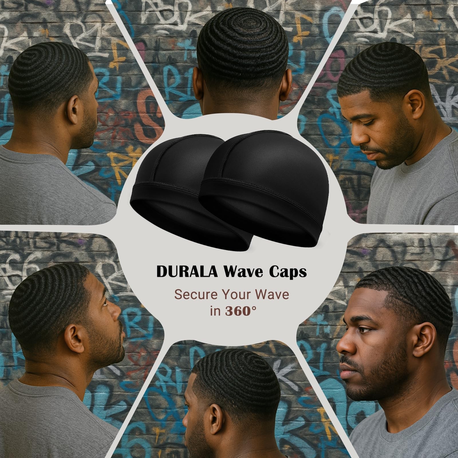 DURALA Super Elastic Wave Cap, Good Compression One Size-X-Large, Black+black