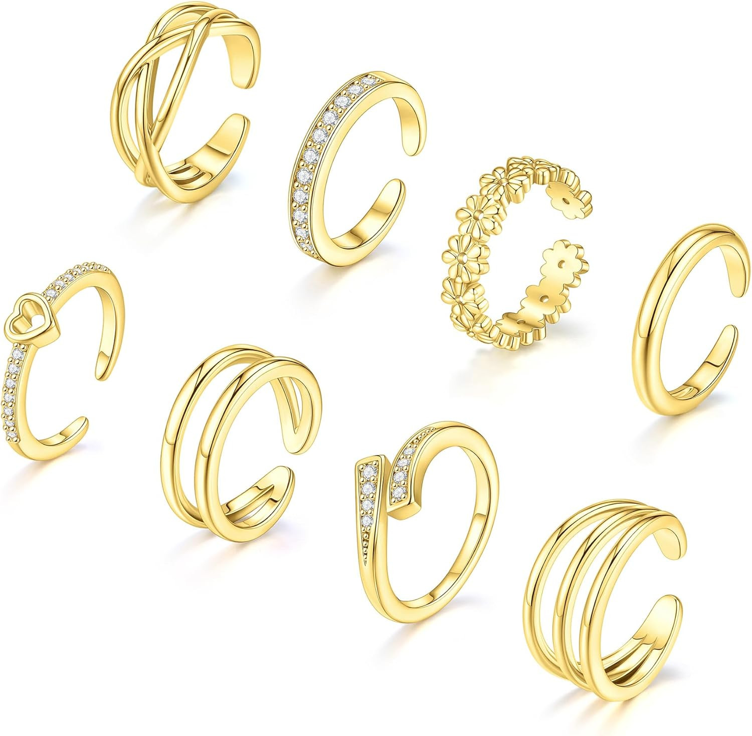 SAMOCO 8 Pcs Toe Rings for Women | Golden Silver Toe Ring Non Tarnish,Simple Ope