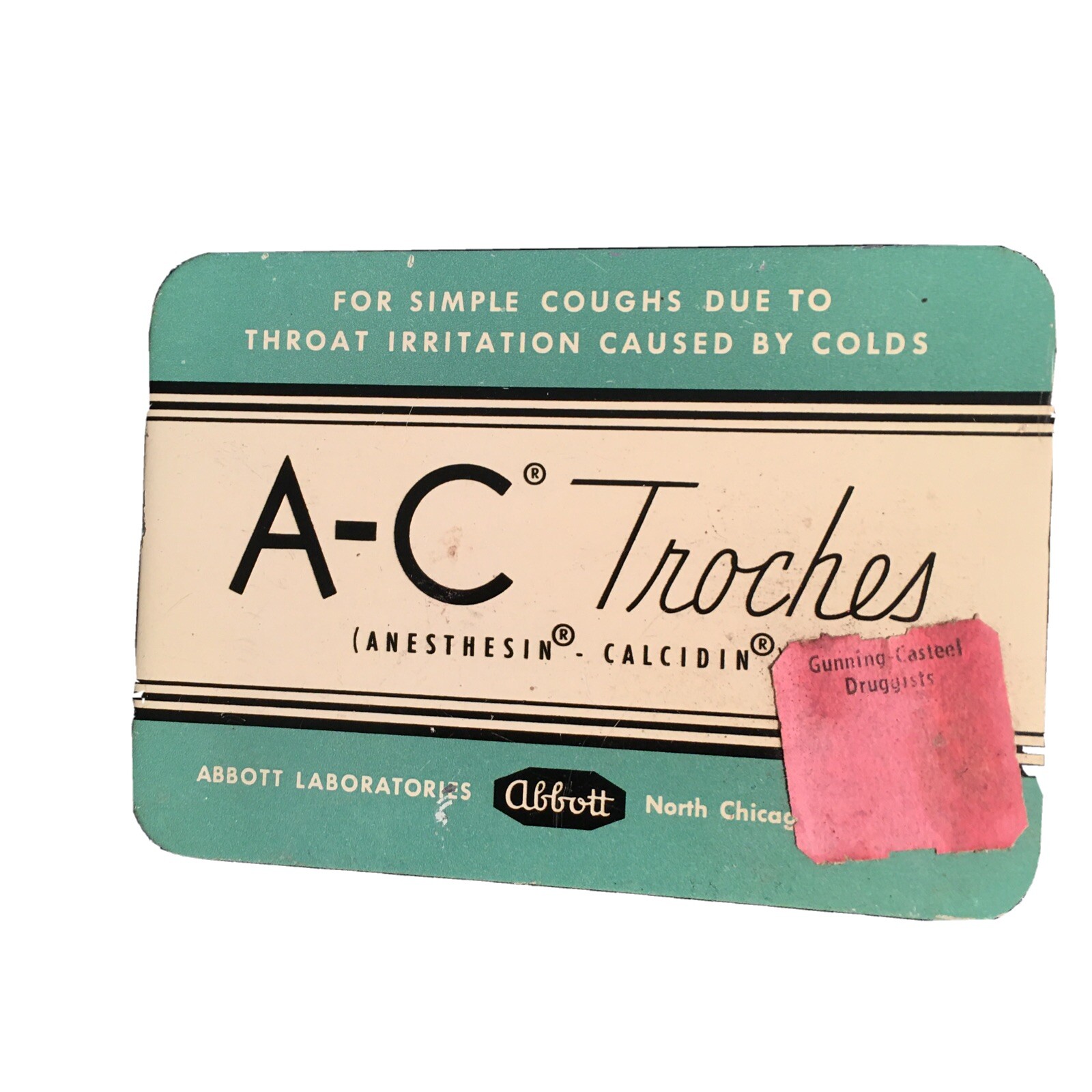 Vtg Abbott Laboratories Empty  A-C troches lozenges remedy for cough Tin