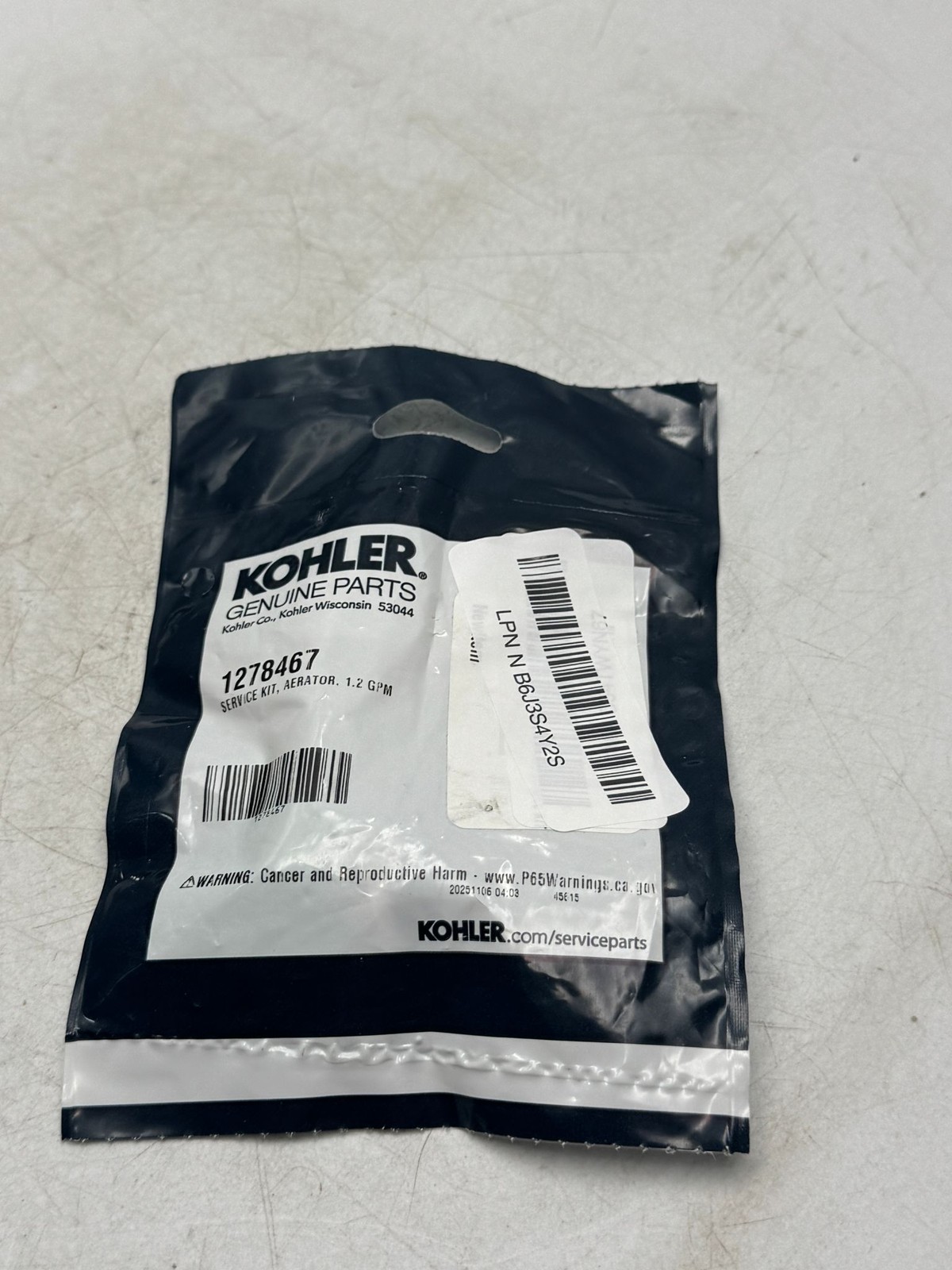Kohler Service Kit Aerator 1.2 GPM Part 1278467 Genuine Parts Faucet Replacement