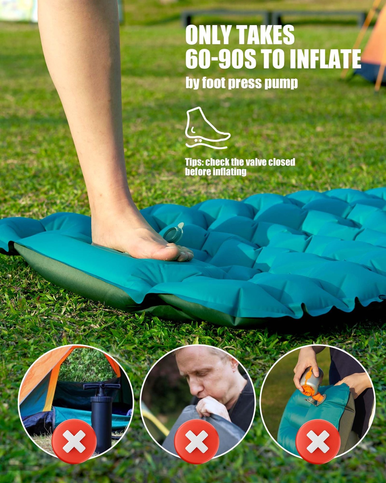 Camping Sleeping Pad With Pillow Extra Thick 3.9 Inch Ultralight Self Inflating