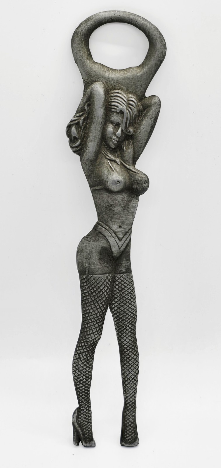 Vintage Risque Exotic Dancer Naughty Girl Bottle Opener Stripper Patina Beer