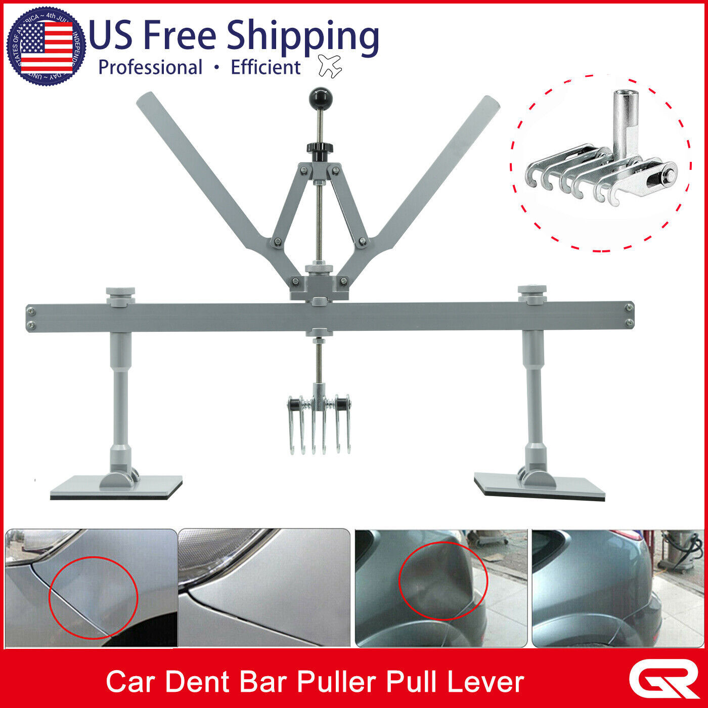850mm Car Dent Pull Lever Bar Kit 6 Claw Hook Puller Rings Aluminum Auto Body US