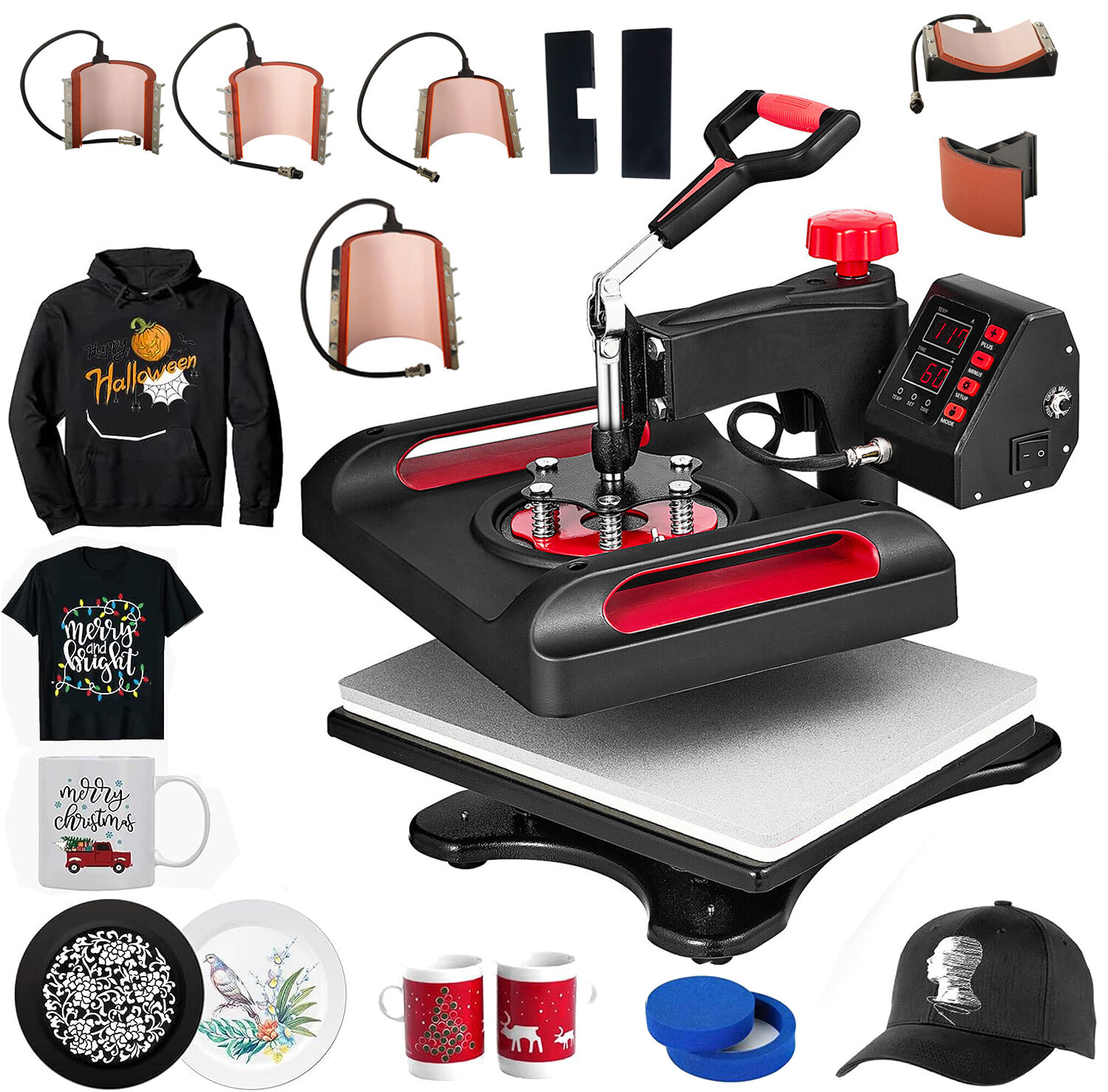 15"x15" 8 in 1 T-Shirt Heat Press Machine Transfer Sublimation Mug Hat Plate